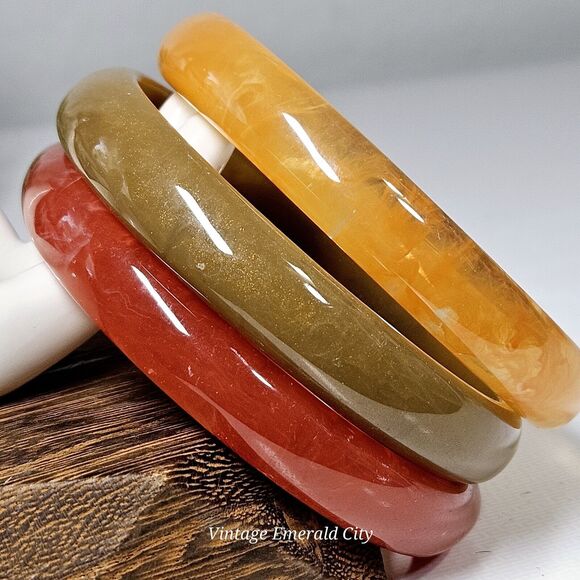 Golden Harvest Bangles Lot Mixed Green Orange & Yellow Bracelets Set 3 Boho Fall - Picture 10 of 11